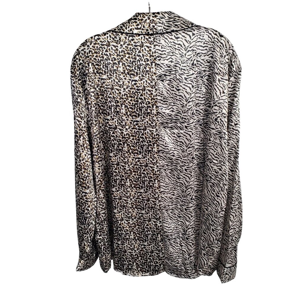 BB Dakota Size XXL Top Pajama Shirt Silky Satin Animal Print Stretch Blouse - Picture 3 of 11